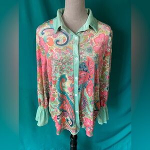 Women’s Floral Paisley Button-Up Collared Blouse